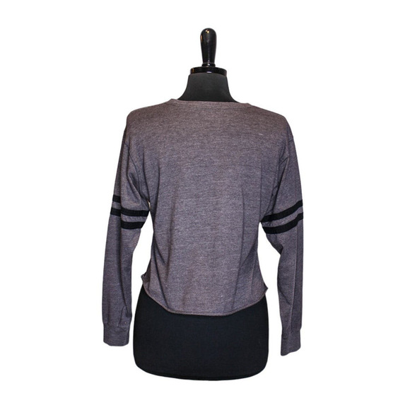 Disney Embroidered Mickey Mouse Crop Top Stripes Gray Black Size M - Picture 2 of 4